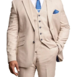 Men Beige Notch Lapel Three Piece Suit – A Perfect Blend of Modern Elegance and Classic Style